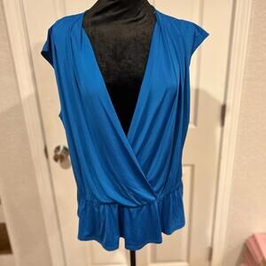 Worthington | Blue | Silk | Low Cut | Sleeveless | Blouse | Size XL